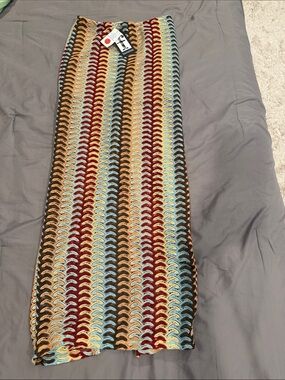Crochet/lace Stripe Maxi Skirt in Brown, Red & Light Blue size M